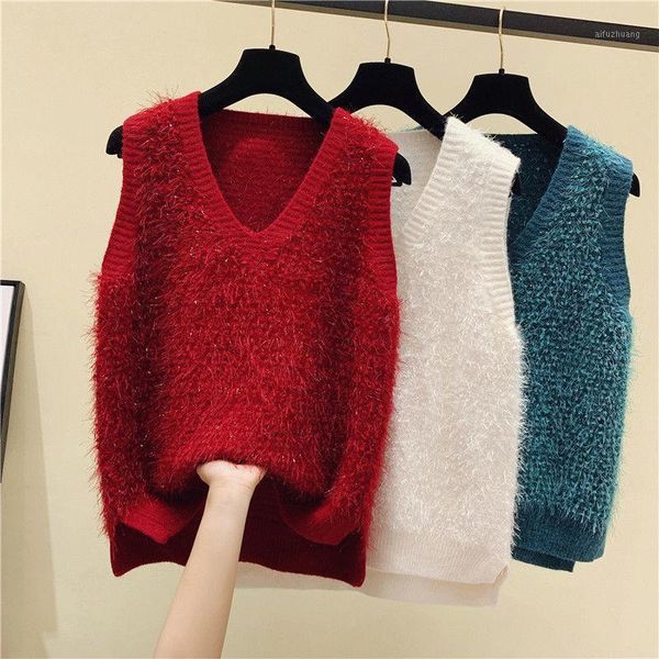 

women 2020 spring new fashion v-neck tassel knitted vests female loose sleeveless sweaters ladies solid casual pullover z921, White;black