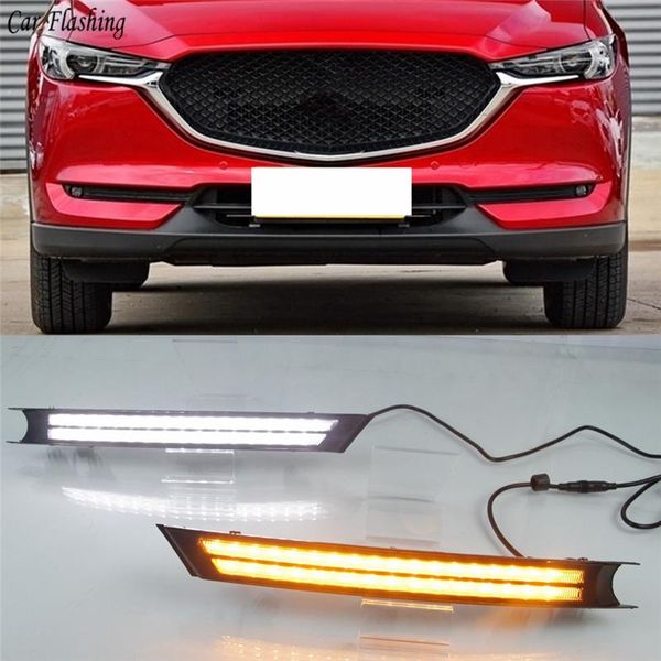 

car flashing 2pcs 12v led drl daytime running light with yellow turning signal fog lamp for cx-5 cx5 2020 2020