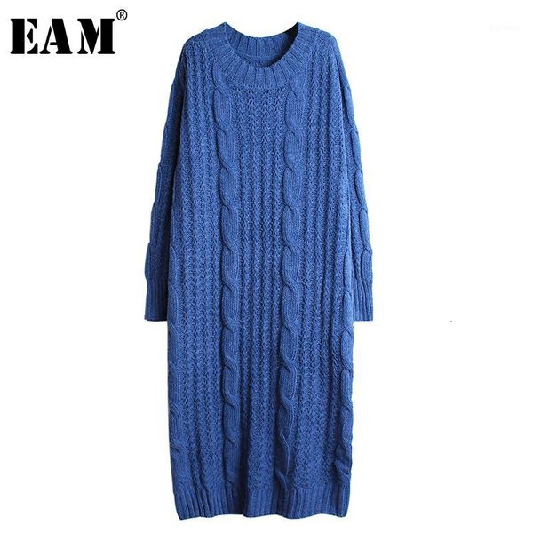 

eam] women multicolor big size knitting dress new round neck long sleeve loose fit fashion tide spring autumn 2019 19a-a4241, Black;gray