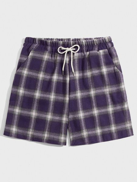 

romwe guys plaid drawstring shorts p5ac#, Black