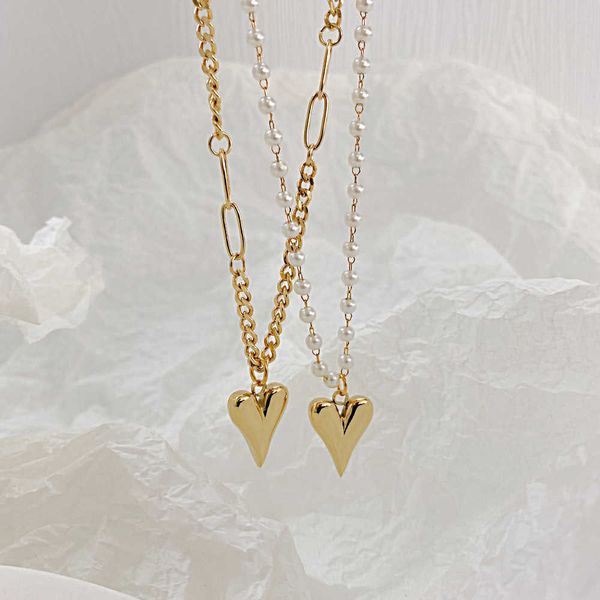 

dainty layered choker necklaces handmade pearl heart pendant multilayer layering chain set for women girls, Silver