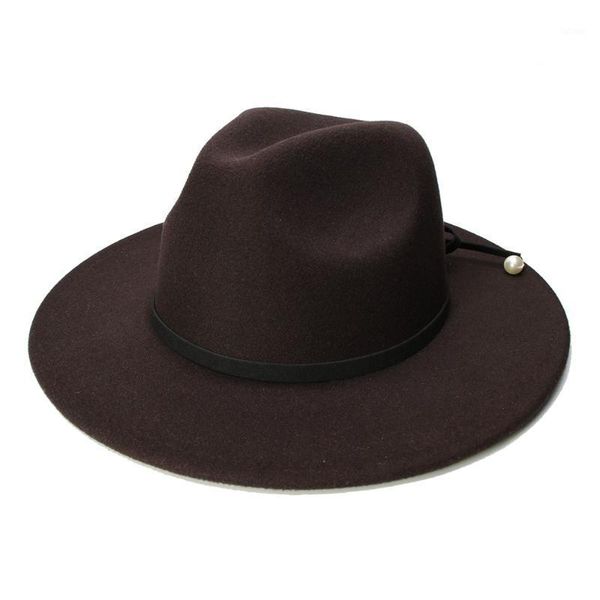 

luckylianji retro women men vintage 100% wool wide brim cap fedora panama jazz bowler hat black rope band (57cm/adjusted)1, Blue;gray