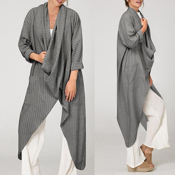 

women's long shirts celmia 2020 autumn vintage striped blouses casual loose asymmetrical tunic fashion cowl neck blusas 5xl, White