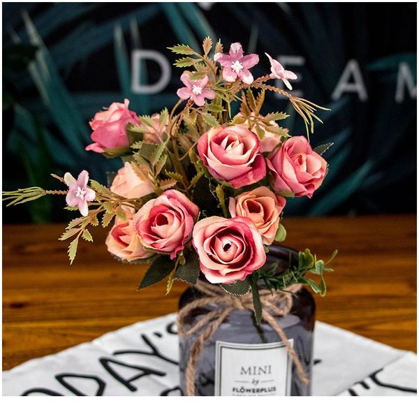 

1 bouquet 10 head artificial silk cloth fake flowers leaf peony floral home wedding party home decor blue tea rose small jllwbk