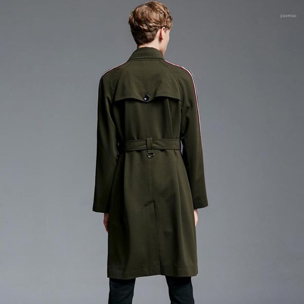 

tide windbreaker men spring autumn fashion coat smart casual long double breasted adjustable waist plus size s-6xl1, Tan;black