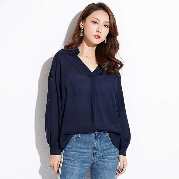 

v-neck lantern sleeve women's solid chiffon shirt, White