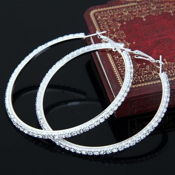 

crystal big hoop earrings for women 2020 fashion silver oversized earring female silver jewelry brincos party accessories, Golden;silver