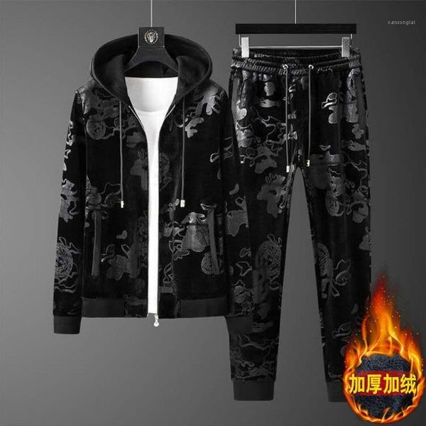 

sports suit men's autumn and winter korean version of the new trend casual fashion gold velvet men's sweater jacket1, Gray