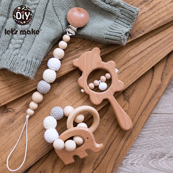 

let's make 1set toys wooden infant babyplay rattle personalized pacifier chain rattles for 0-12months baby kids c1016