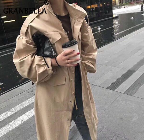 

2019 spring autumn zipper korean style drawstring wasit trench coat solid color long sleeve elegant female straight windbreaker1, Tan;black