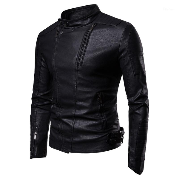 

moto men winter thick flocking inside zipper pu leather men's jacket1, Black