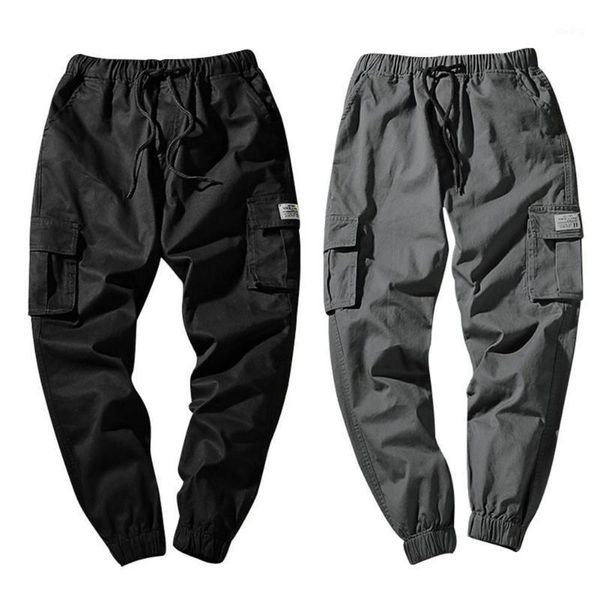 

men casual wear-resistant large size ankle-tied drawstring cotton pants trousers pantalon homme cargo pants leggings1, Black
