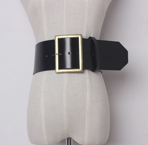 

a shui concave shape big metal buckle leather belt / waist cover, Black;brown
