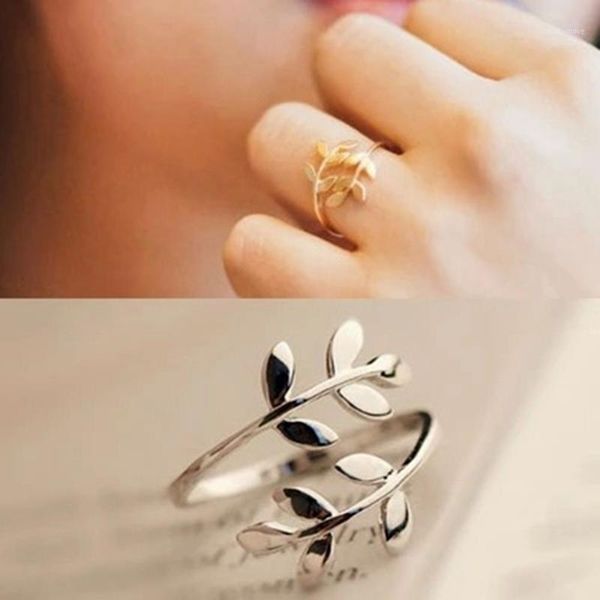 

wedding rings lovely girl zinc alloy nature olive tree branch leaf leaves open ring adjustable size for women party jewelry ring1, Slivery;golden