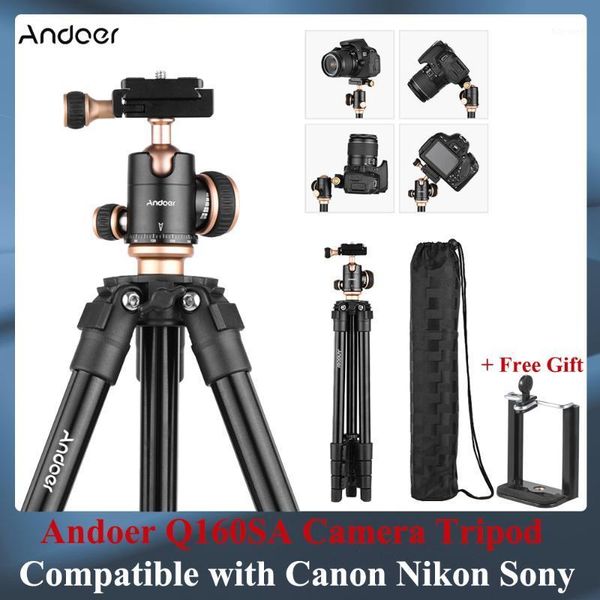 

andoer q160sa camera tripod w/ panoramic ballhead bubble level adjustable height portable travel tripod for dslr digital cameras1