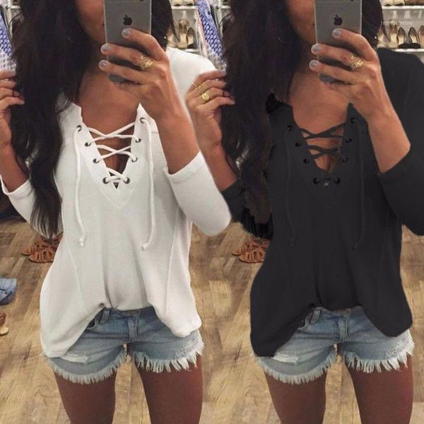 

wholesale- womens casual loose long sleeve bandage v-neck knitted sweater pullover 1 women's sweaters, White;black