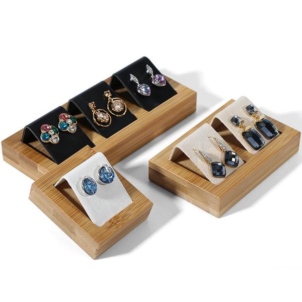 

new fashion bamboo wood leather earrings display stand creative earrings display holder jewelry stand, Pink;blue