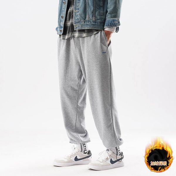 

plus velvet casual pants men's sports pants loose cotton casual trousers with feet, autumn and winter new straight trousers1, Black