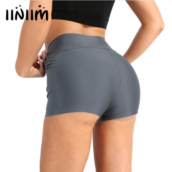 

iiniim women summer shorts for gymnastics dance shorts high waist skinny solid color short outfit clothes1, White;black