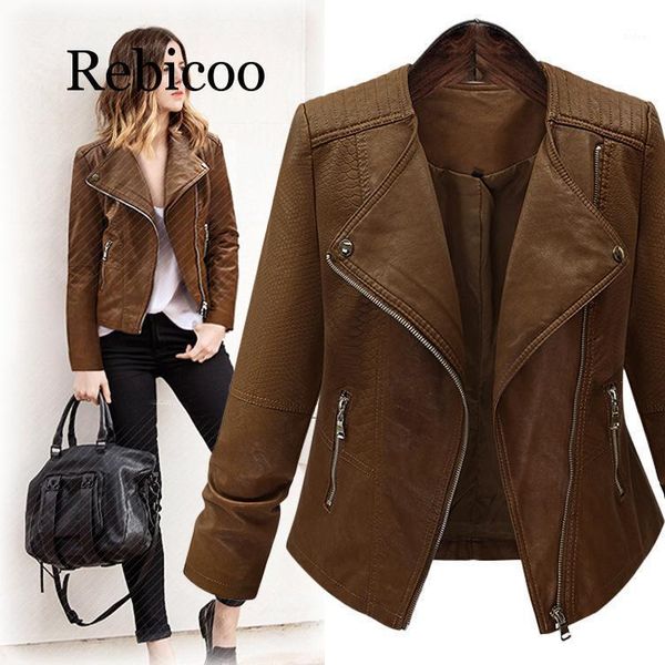 

2020 new spring long-sleeved motorcycle leather large size women's cardigan jacket slim thin pu leather short jacket female1, Black;brown