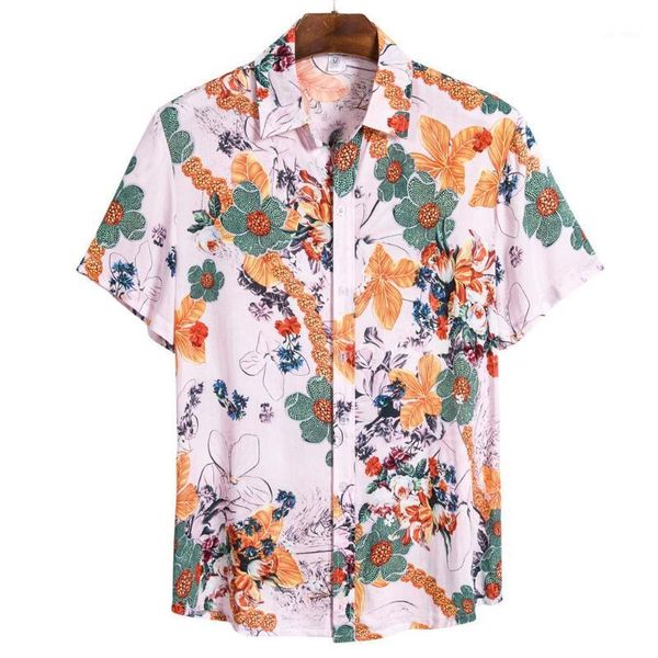 

mens ethnic casual printing short sleeve hawaiian shirt blouse beach turn down collar oversized streetwear camisas de hombre#d51, White;black