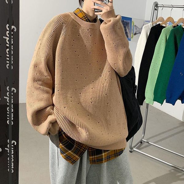 

winter thick sweater men's warm fashion retro casual hole knit pullover men loose korean knitting sweaters mens clothes -3xl1, White;black