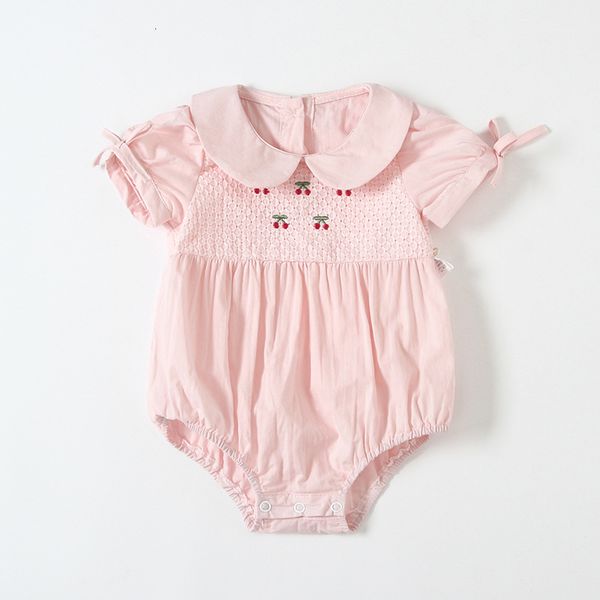 

2021 new newborn bodysuits peter pan collar cherry embroidery girls clothes one piece baby outfit 2 color 0-2y 0q3r, Blue