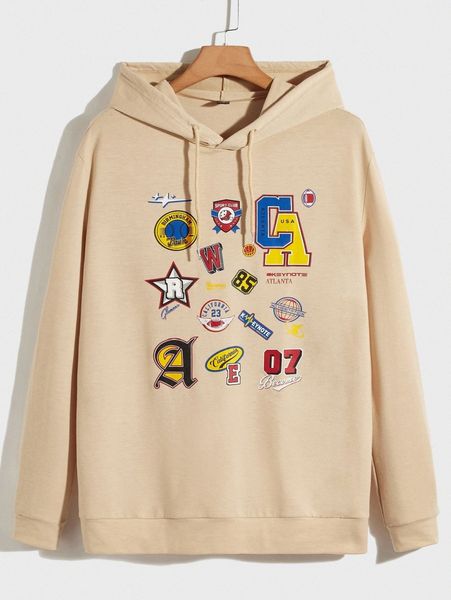 

men letter graphic print hoodie 29mz#, Black