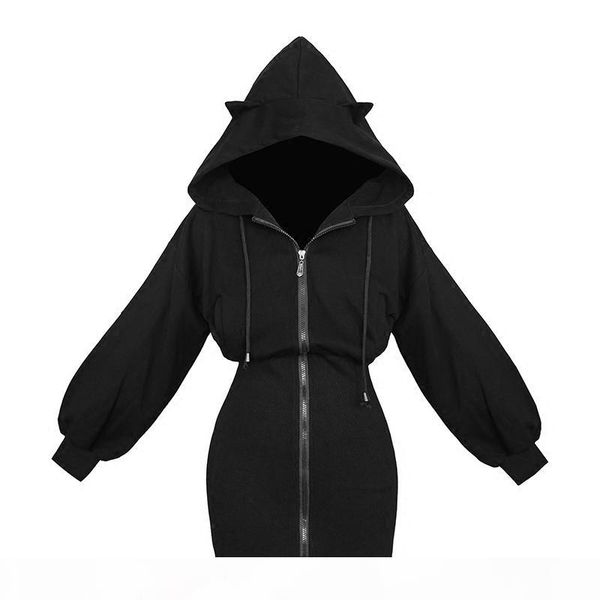 

kawaii hoodie harajuku long sweatshirt women black punk gothic hoodies hoody ladies zip-up 2018 autumn cute ear cat hoodies