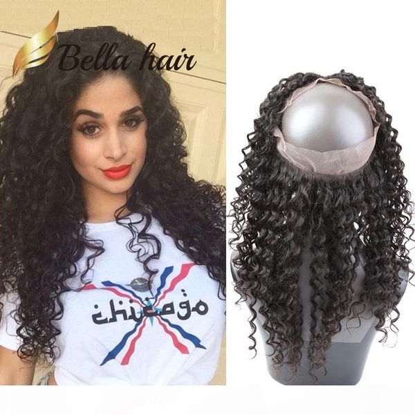 

360 lace frontal closure brazilian peruvian indian malaysian curly wave human hair 360 closure sales bellahair natural color virgin hair, Black