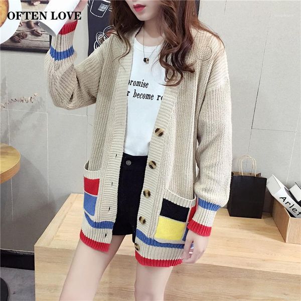 

often love sweater coat autumn new knit women cardigan loose streetwear 2020 new print v neck women korean fashi high street1, White