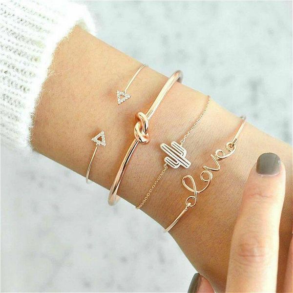 

trendy gold color bangles for women letter rhinestone geometric bracelet femme bangles jewelry pulsera 4pcs, Black