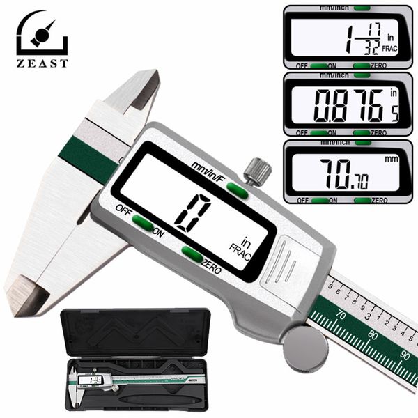 Calibro digitale in acciaio inossidabile ZEAST 150 mm 6 pollici pollici / metrico / conversione frazioni Display LCD risoluzione 0,01 mm con scatola T200602