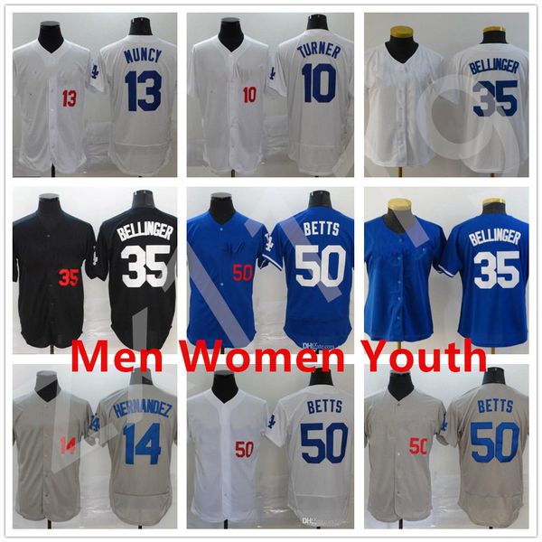 

new dodger men 2020 new 50 mookie betts jersey 35 cody bellinger 10 justin turner 13 max muncy 22 clayton kershaw enrique hernandez, Blue;black