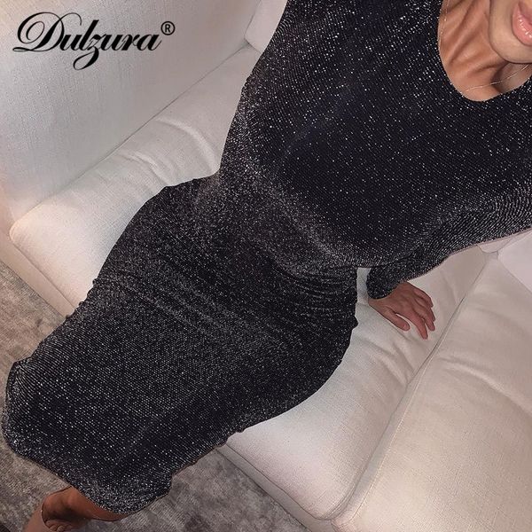 Dulzura Glitzer Sparkle Bling Langarmkleid Sexy Party Herbst Winter Elegant Bodycon Weihnachten Pailletten Club Büro T200107