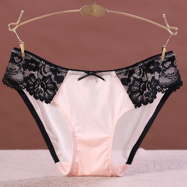 

triangle underpants milk silk mesh bow diamond low waist women's underpants, Black;pink