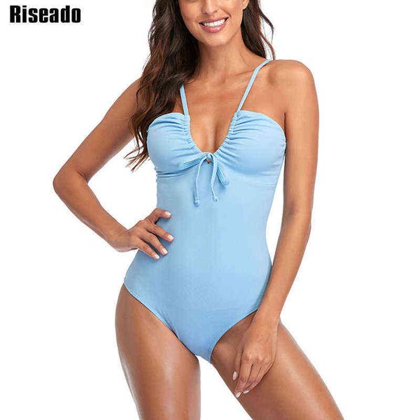 

riseado v-neck one piece swimsuit ruched swimwear women knotted beachwear backless swimming suit for women summer, White;black