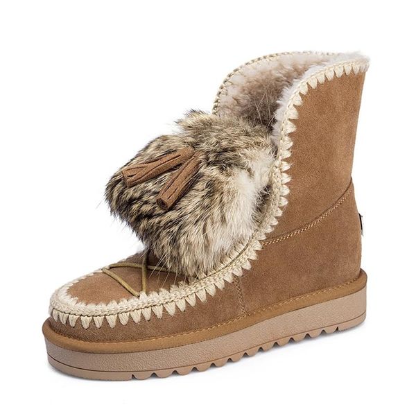 

casual warm snow boots ankle boots for women cow suede comfortable flat with shoes woman new fringe round toe, Black