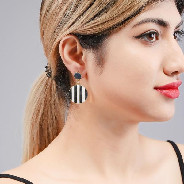 

wuli&baby 2021 autumn strip round drop earrings black red color fashion earrings, Silver