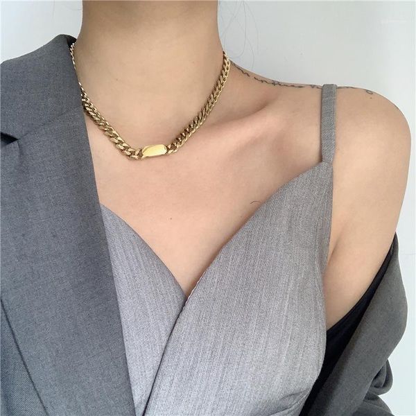 

srcoi trendy simple titanium steel thick chain necklace hip-hop style exaggerated fashion women clavicle chain jewelry gifts1, Golden;silver