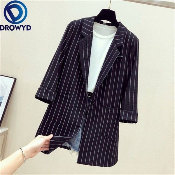 

women black striped blazers 2020 fashion lady office work suit pockets jackets coat casual loose long sleeve femme blazer lj201214, White;black