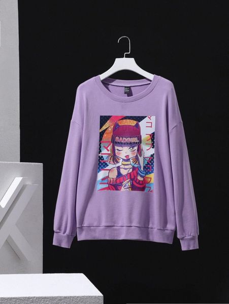 

x mako fufu cartoon print drop shoulder sweatshirt a695#, White;black