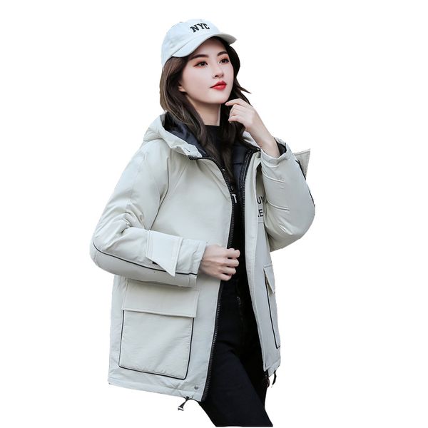 

2021 new winter down cotton jacket women's coat new korean leather tools with hoodie parka jackets, Black
