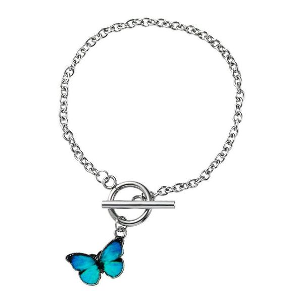 

charm bracelets fashion women bracelet dripping oil blue butterfly chain lady jewelry korea, Golden;silver