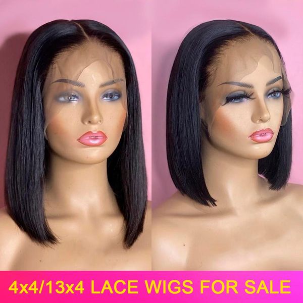 

bob wig human hair 13x4 4x4 lace front closure human hair short bob wigs straight 150% peruvian remy lace frontal wigs for women, Black;brown