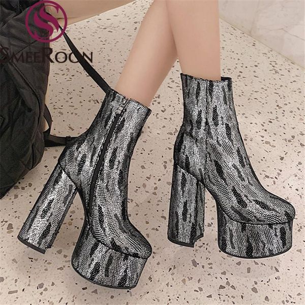 

smeeroon 2020 new arrival women boots fashion platform high heels ladies shoes autumn winter ankle boots gold sliver, Black