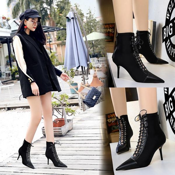 

ankle short boots women platform high heels female lace up shoes woman buckle short boot casual ladies footwear, Black