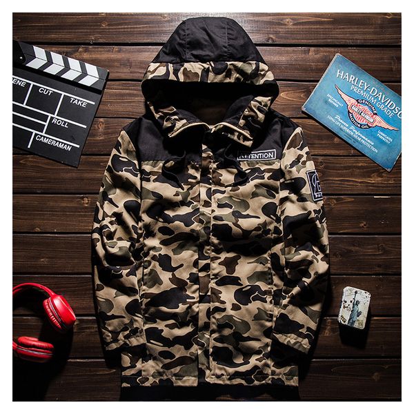 

mens winter coats fashion autumn new mens jacket camouflage hooded zipper windbreaker casual men winter jacket 5 colors size m-3xl, Black
