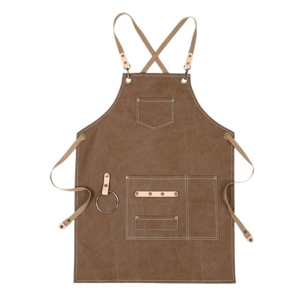 

aprons -bbq canvas apron bib chef kitchen for women men barista bartender pockets home barber cook coffee restaurant-khaki