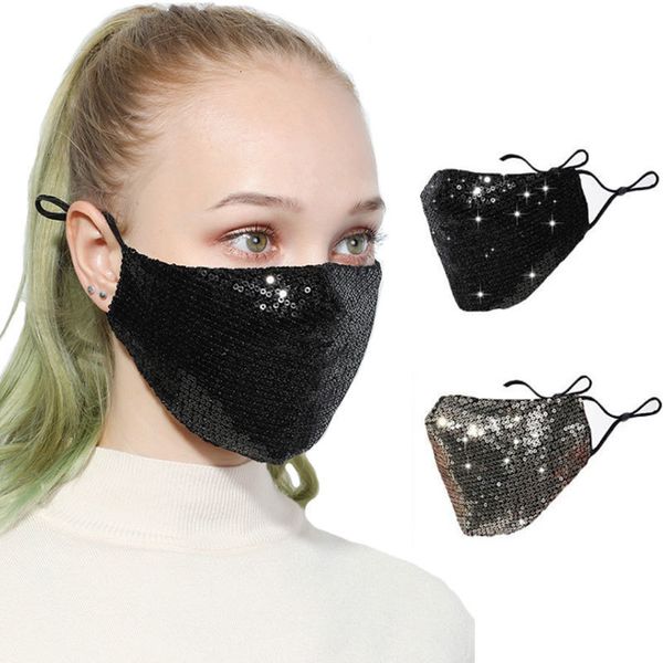 

dustproof sequins face fashion protective masks bling washable reusable elastic earloop mouth cycling mask black gold dh
